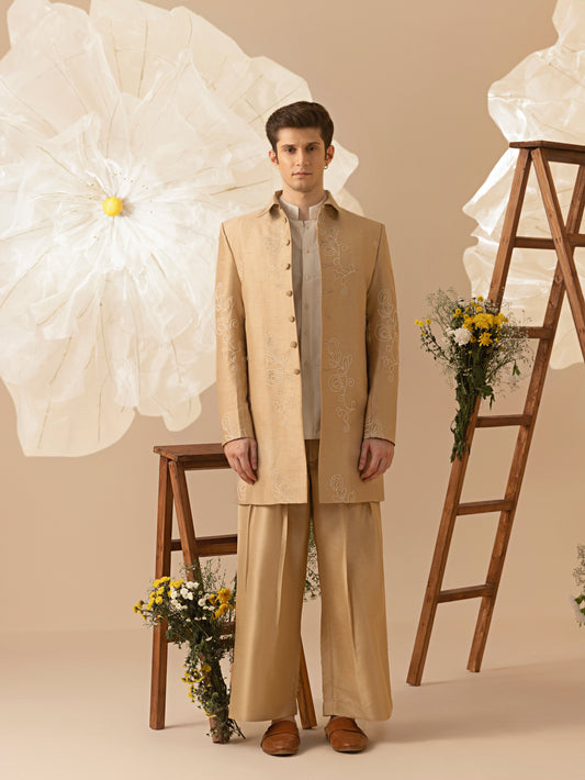 Gulkaar - Silk Embroidery Indo-Western Jacket Shirt Set