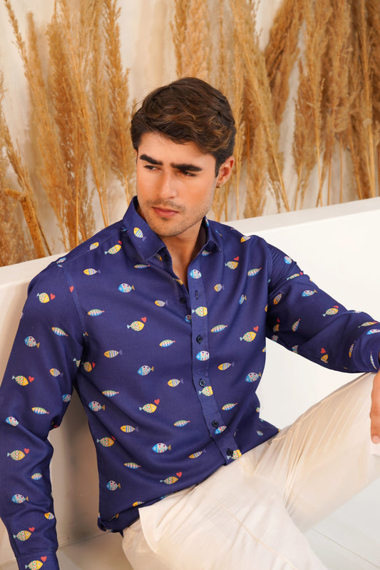 Fish Tales - Printed Linen Shirt