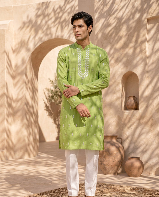 Nazm - Silk Mirror Embroidery Kurta Set