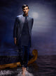 Lehar - Mirror Hand Embroidery Silk Long Nehru Jacket Set