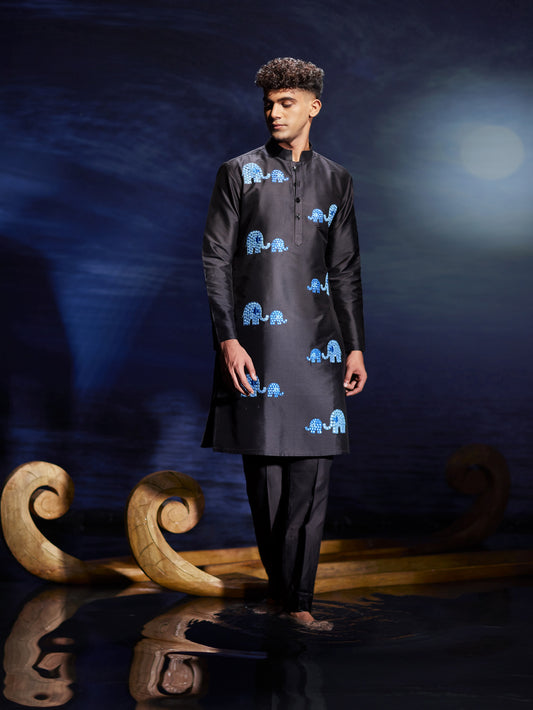 Gaja - Mirror Hand Embroidery Silk Kurta Set