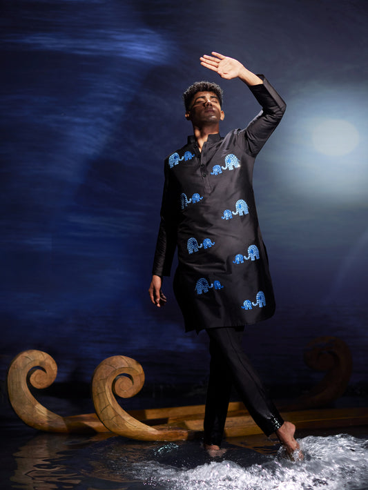 Gaja - Mirror Hand Embroidery Silk Kurta Set