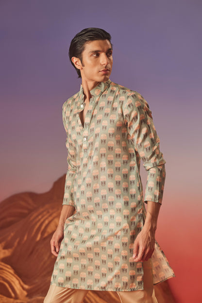 Green Blush - Silk Kurta
