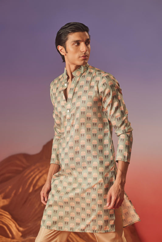 Green Blush - Silk Kurta