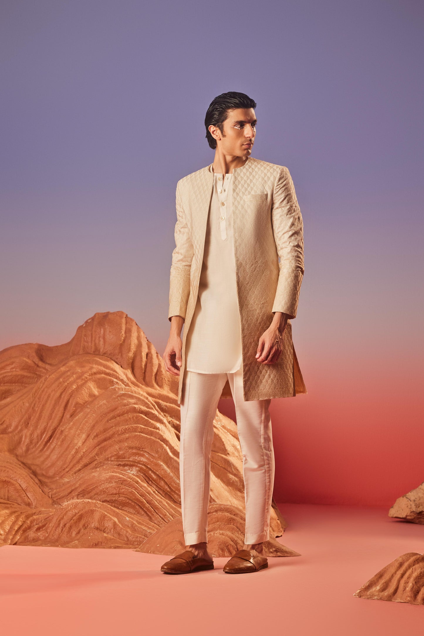 Elaan Long Jacket - Silk Embroidery Indo Western Set