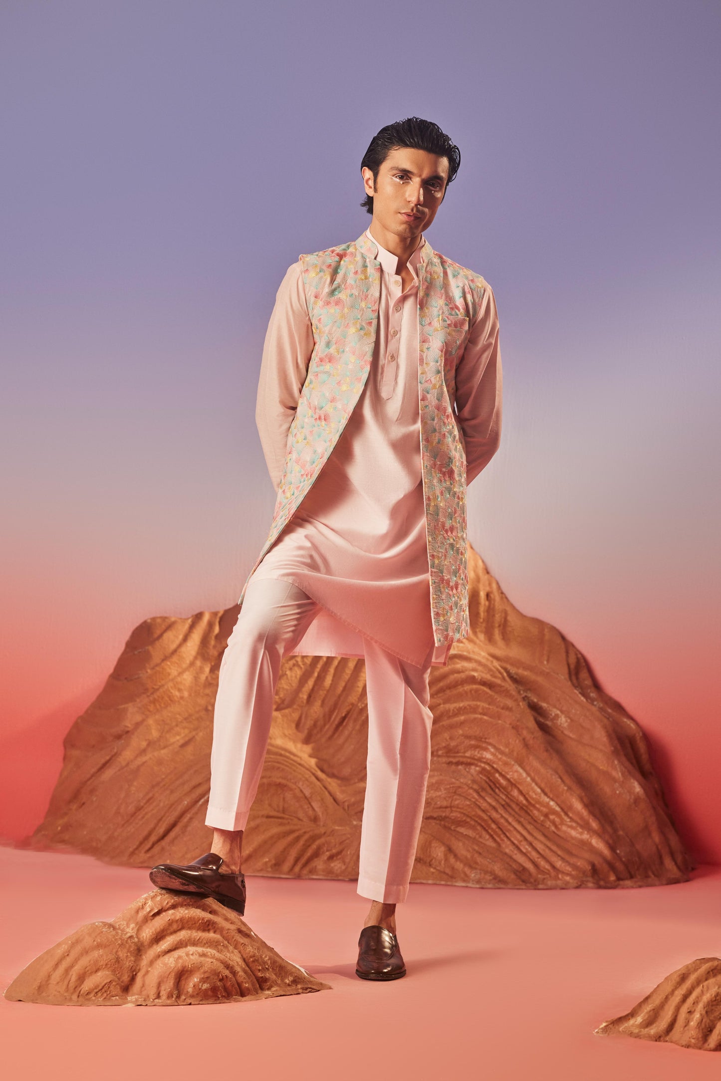 Seher - Silk Embroidery Nehru Jacket Set