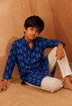 Sea Birds - Kids Printed Silk Kurta Set