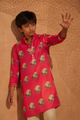 Pink Panther - Printed silk kurta set For Kids