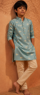 In The Clouds - Printed Silk Kurta Set For Kids