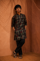 Black Night - Printed Silk Kurta Set For Kids