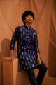Cocktail Party - Printed silk kurta set For Kids