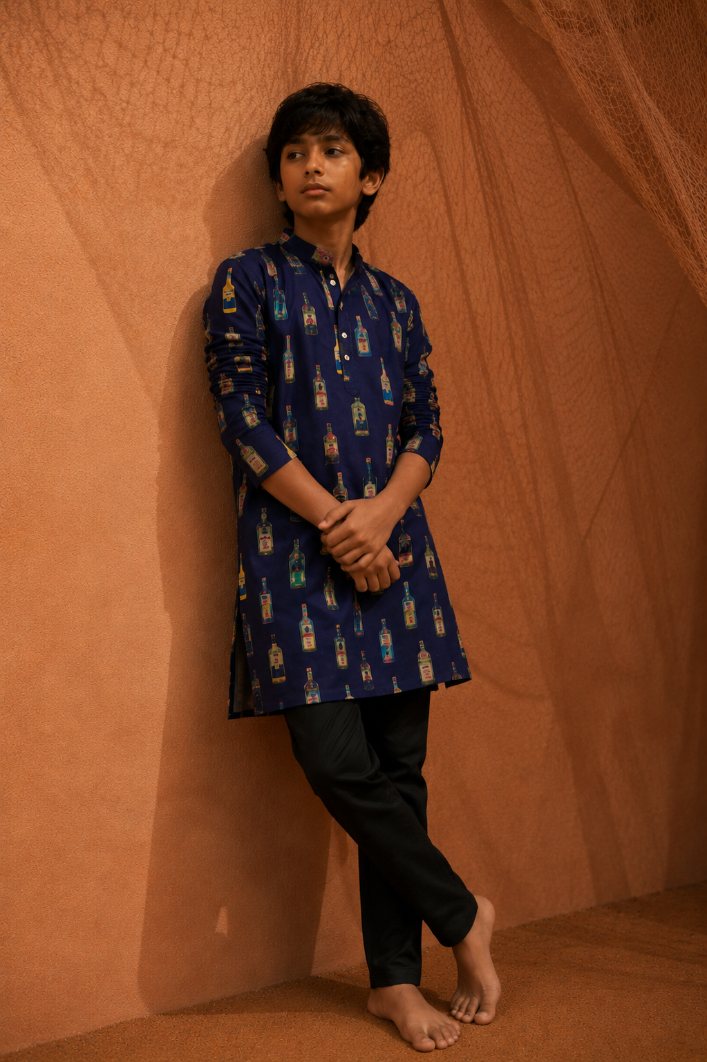 Cocktail Party - Printed silk kurta set For Kids