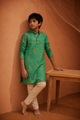 Rolling Giraffe -  Kids Printed Silk Kurta Set For Kids