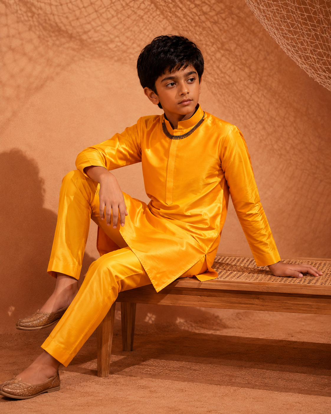 Yellow Tagai Kurta - Silk Kurta Set For Kids