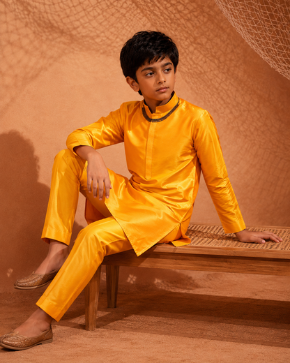 Yellow Tagai Kurta - Silk Kurta Set For Kids
