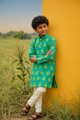 Minty Shade - Printed  Silk Kurta Set For Kids