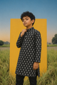 Embers -Printed Mulbery Silk Kurta Set For Kids