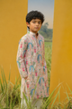 Pink Garden -Printed  Silk Kurta set For Kids