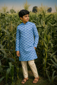 Purple Solitaire - Printed Silk Kurta Set For Kids