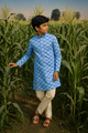 Purple Solitaire - Printed Silk Kurta Set For Kids