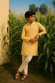 Yellow Art - Printed Silk Kurta set For Kids
