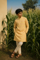 Yellow Art - Printed Silk Kurta set For Kids
