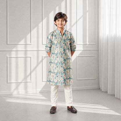 House by the sea - Silk Kurta Set For Kids