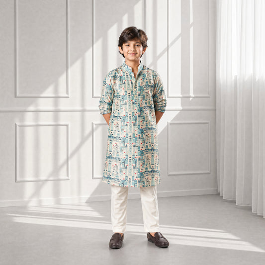 House by the sea - Silk Kurta Set For Kids