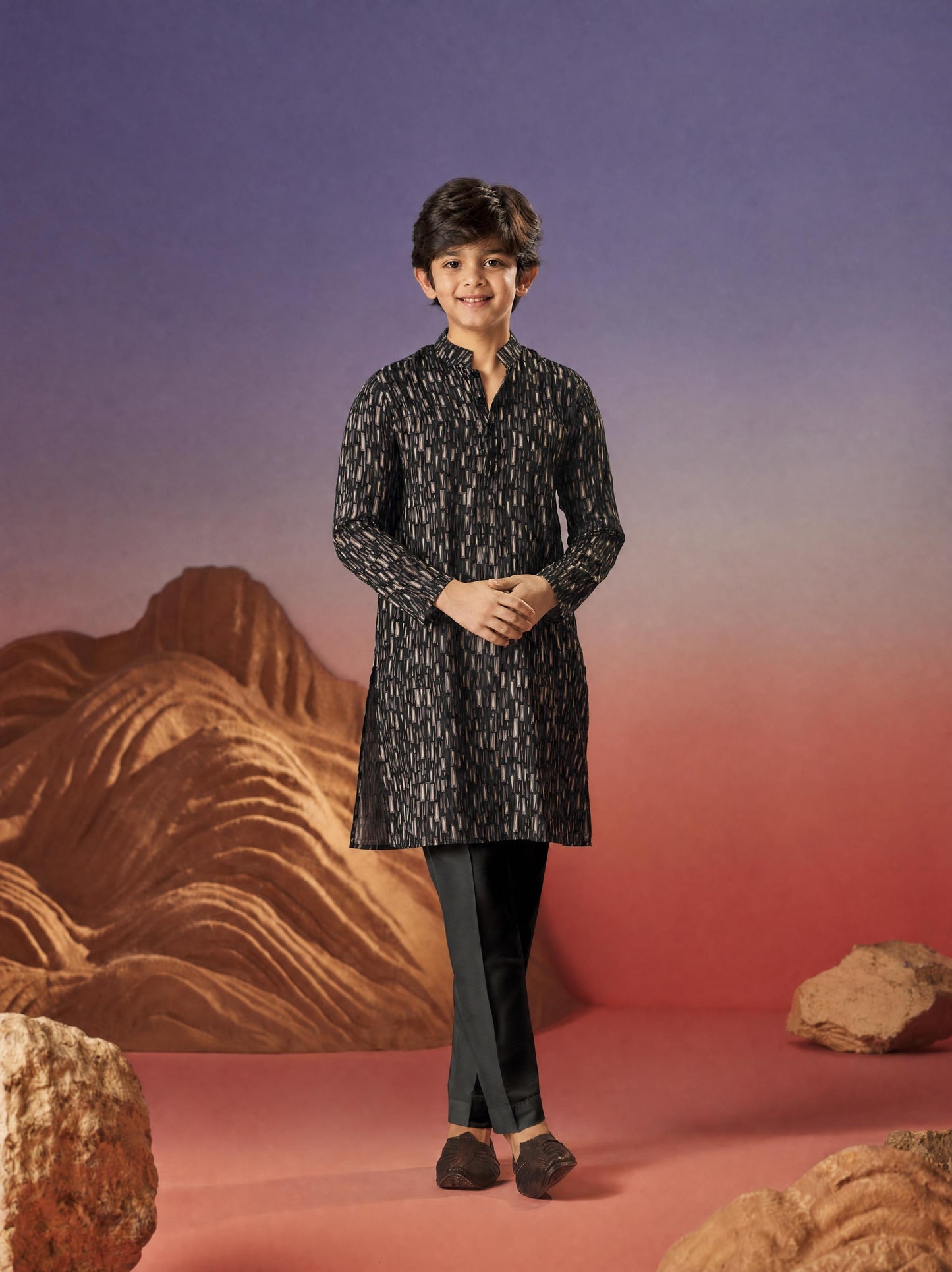 Dark Canvas - Silk Kurta Set For Kids