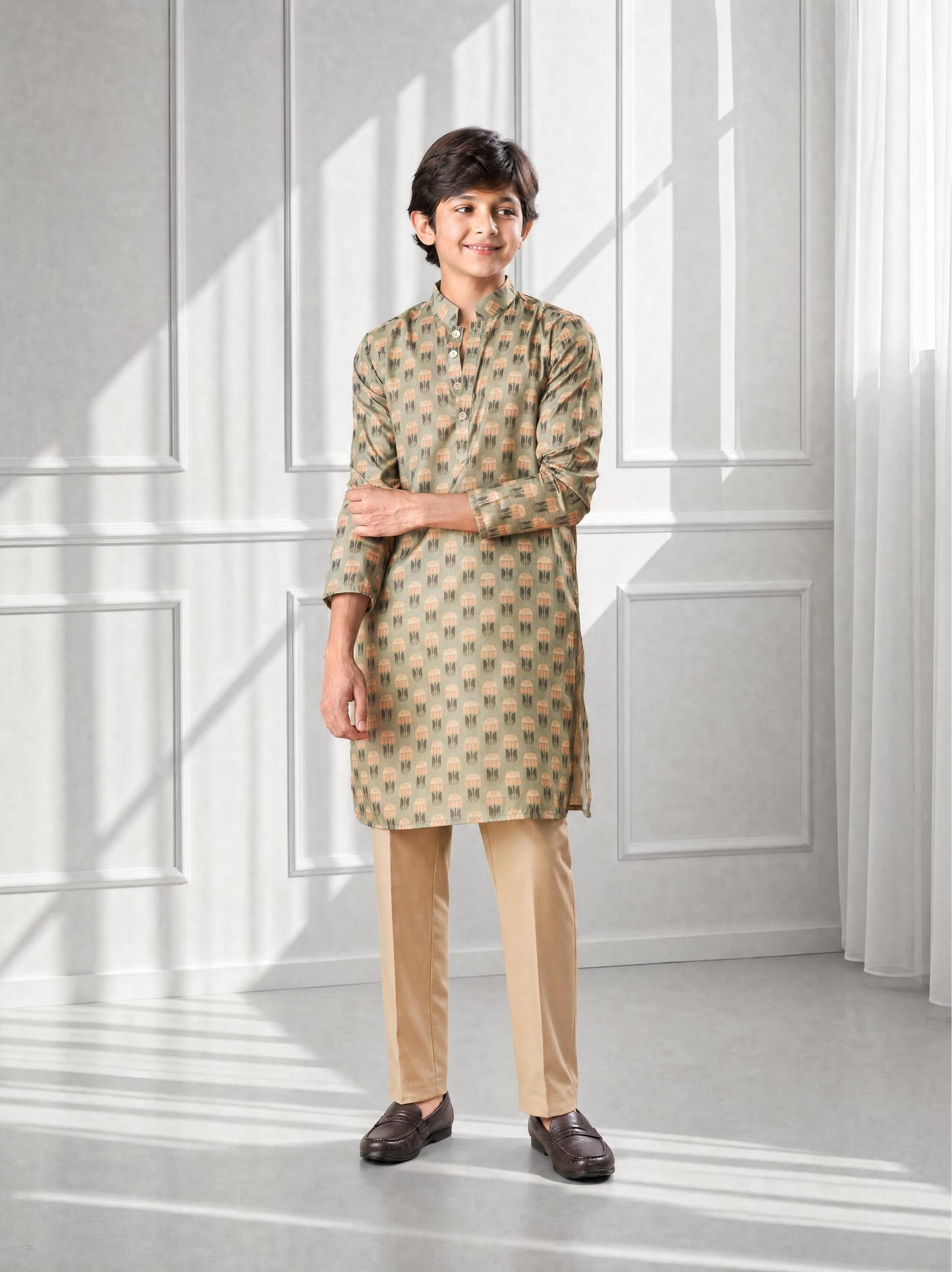 Green Blush - Silk Kurta  Set For Kids