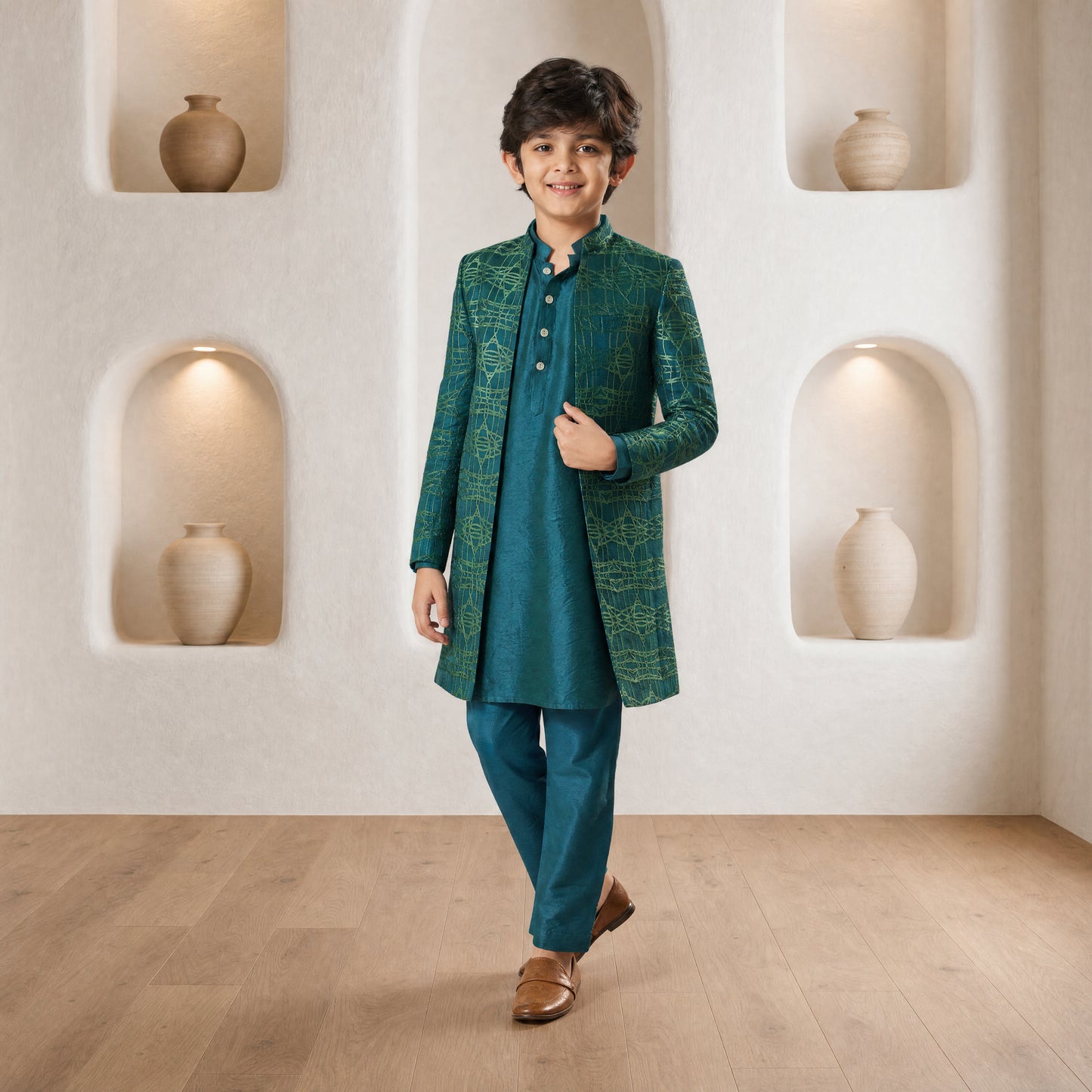 Gehra - Silk Embroidery - Indo-western Set For Kids