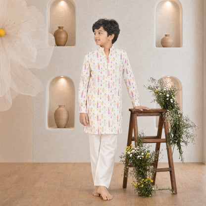 Sunny Side Silk Kurta - Set For Kids