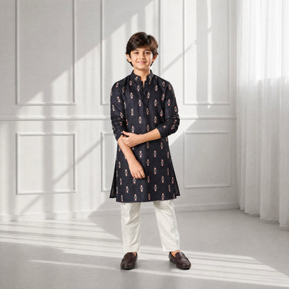 Midnight blossom - Silk Kurta Set For Kids