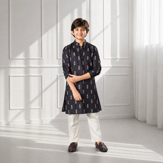 Midnight blossom - Silk Kurta Set For Kids