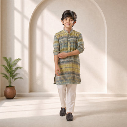 Ethereal Hues Silk Kurta - Set For Kids