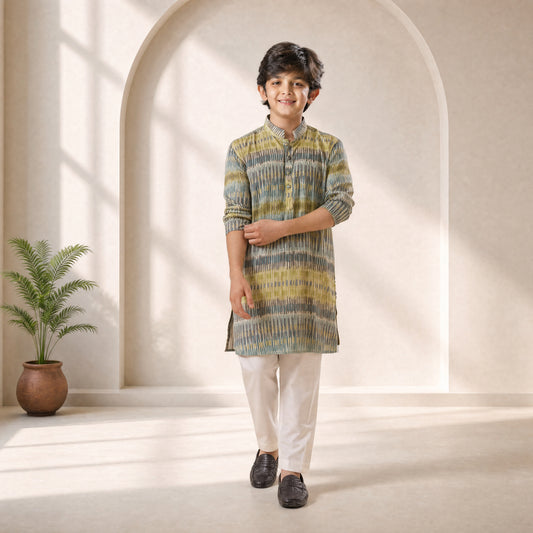 Ethereal Hues Silk Kurta - Set For Kids