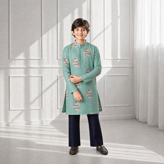 Gin Theme Silk Kurta - Set For Kids