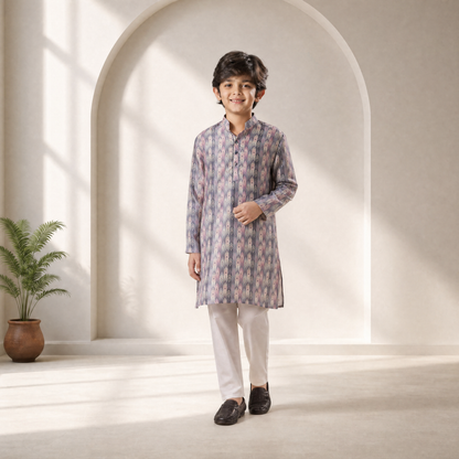 Voilet Loom Silk Kurta - Set For Kids