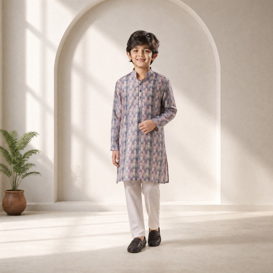 Voilet Loom Silk Kurta - Set For Kids