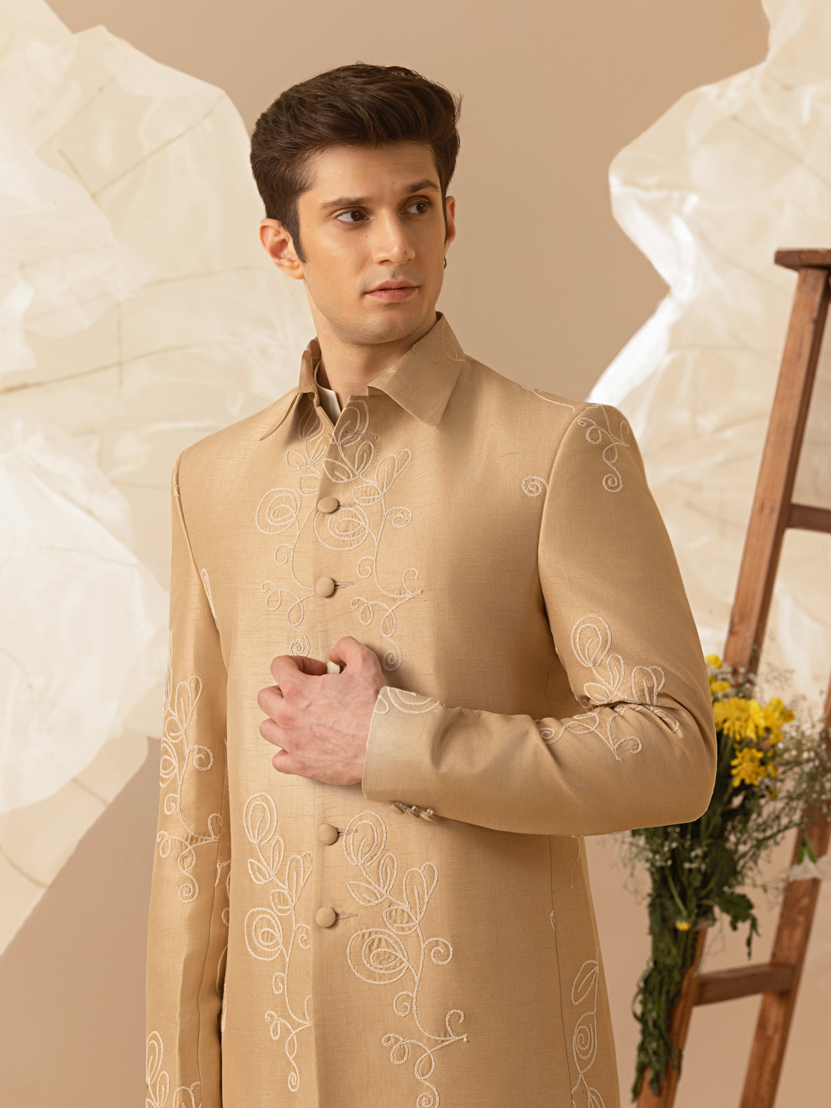 Gulkaar - Silk Embroidery Indo-Western Jacket Shirt Set
