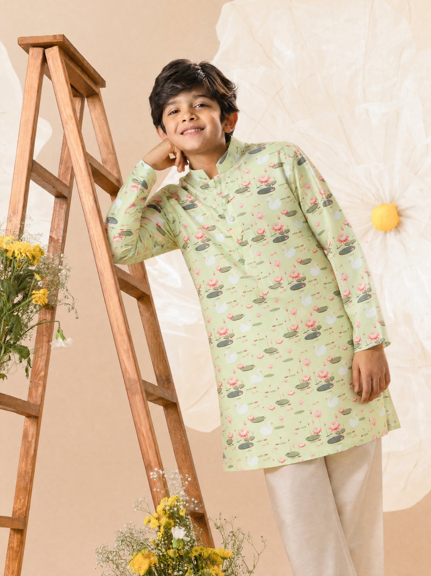 Lotus Lake Silk Kurta - Set For Kids