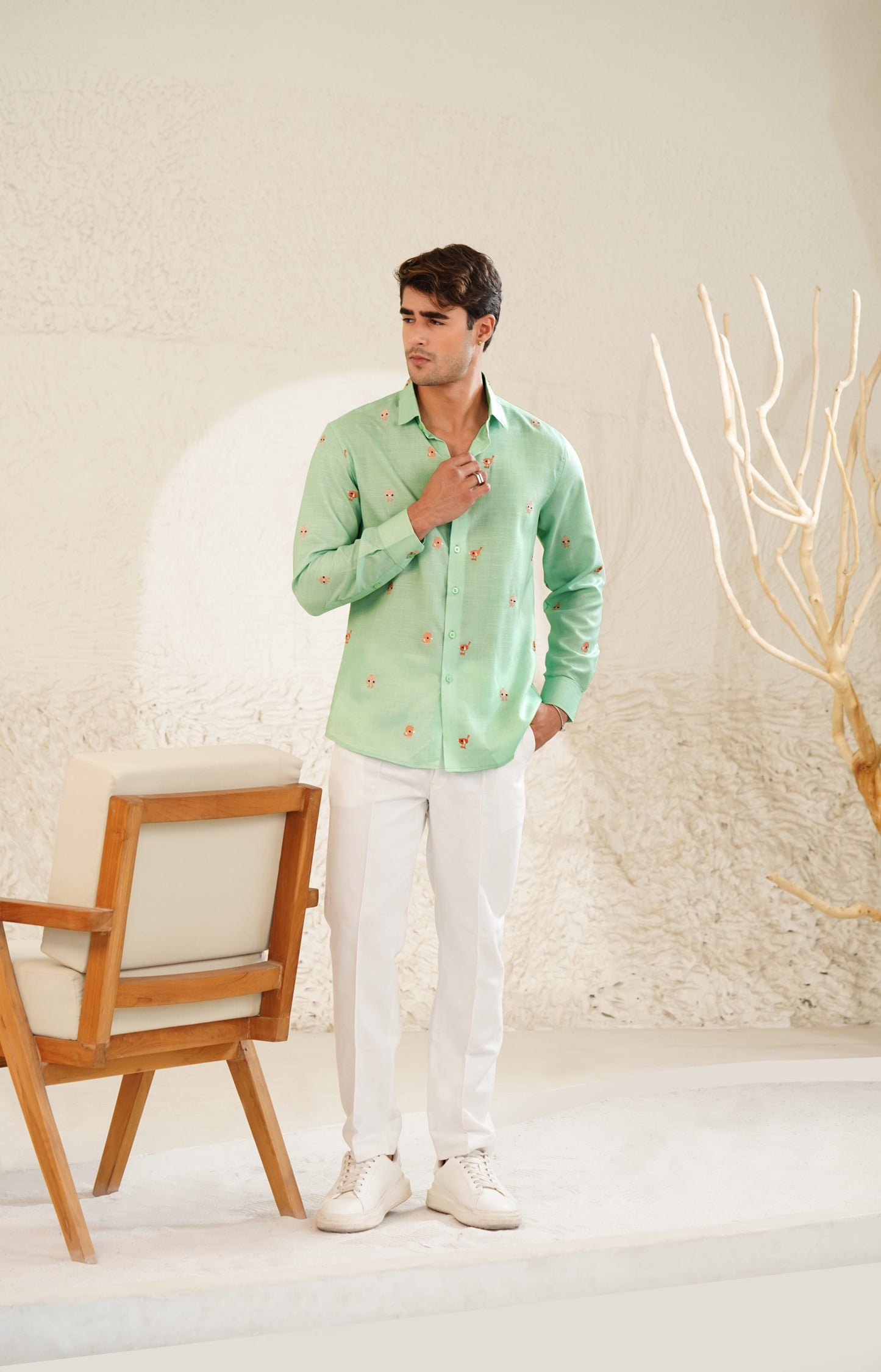 Chirp and Chill - Embroidery Linen Shirt