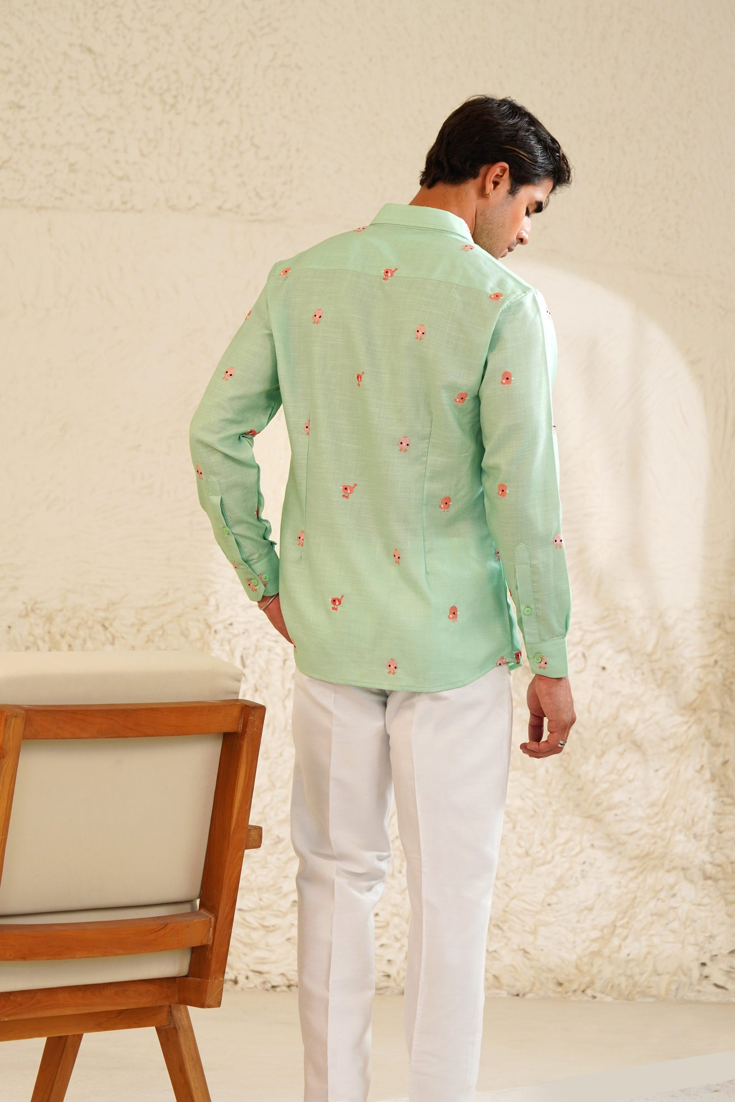 Chirp and Chill - Embroidery Linen Shirt