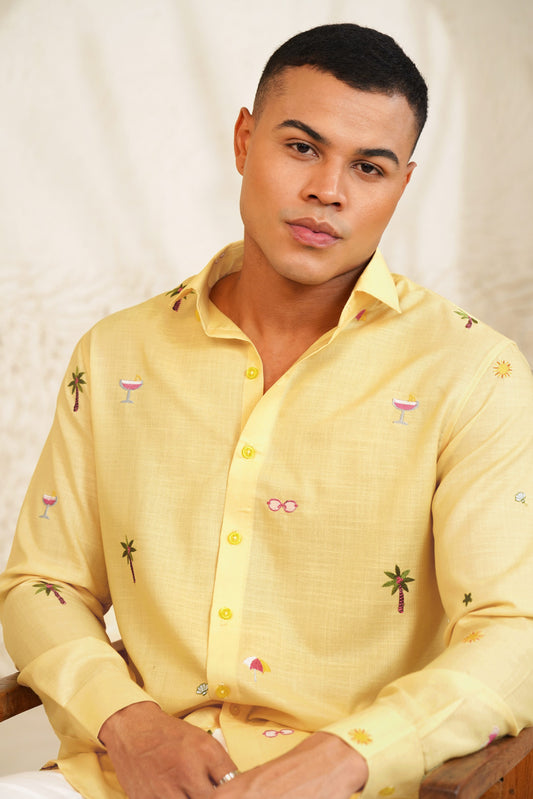 Sand and Sip - Embroidery Linen Shirt