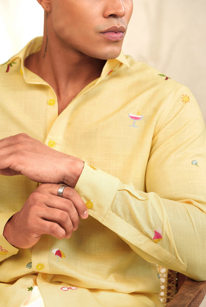 Sand and Sip - Embroidery Linen Shirt