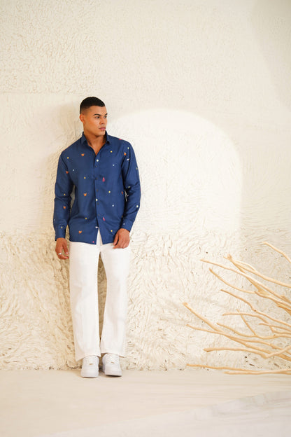 Sea Doodle  - Embroidery Linen Shirt