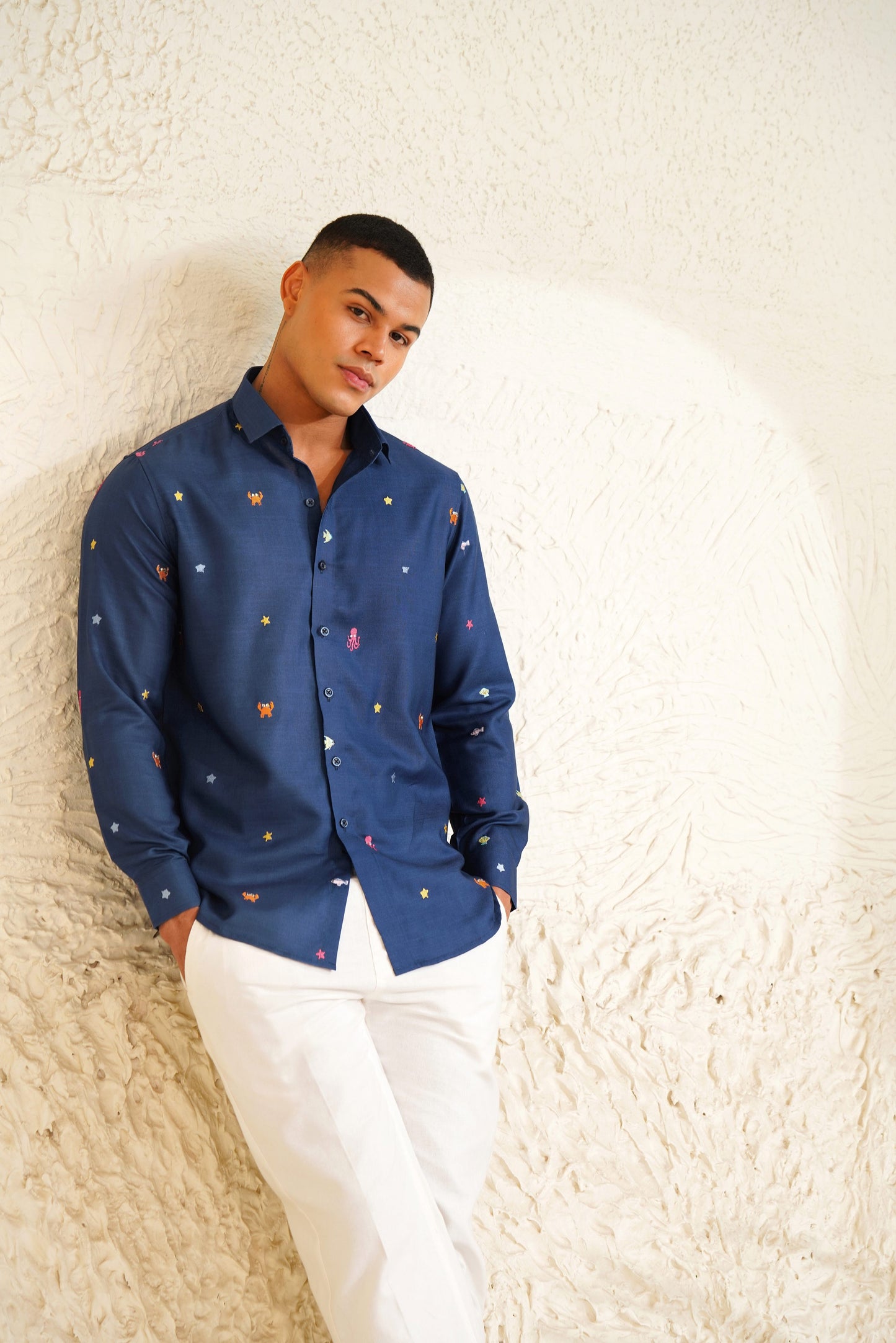 Sea Doodle  - Embroidery Linen Shirt