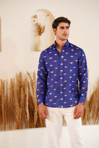 Fish Tales - Printed Linen Shirt