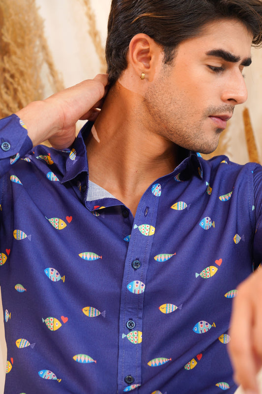 Fish Tales - Printed Linen Shirt
