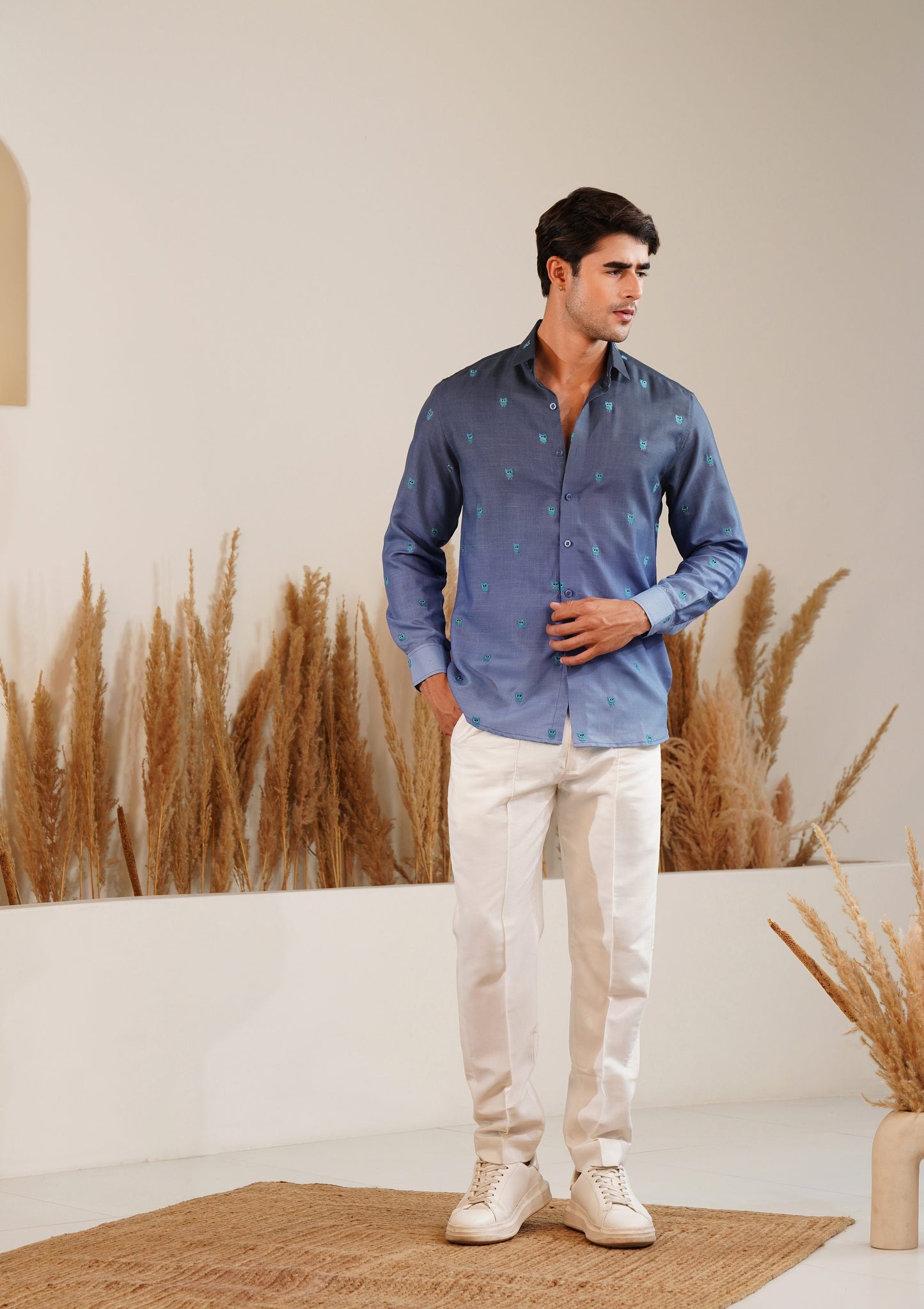 Owl Hour - Embroidery Linen Shirt